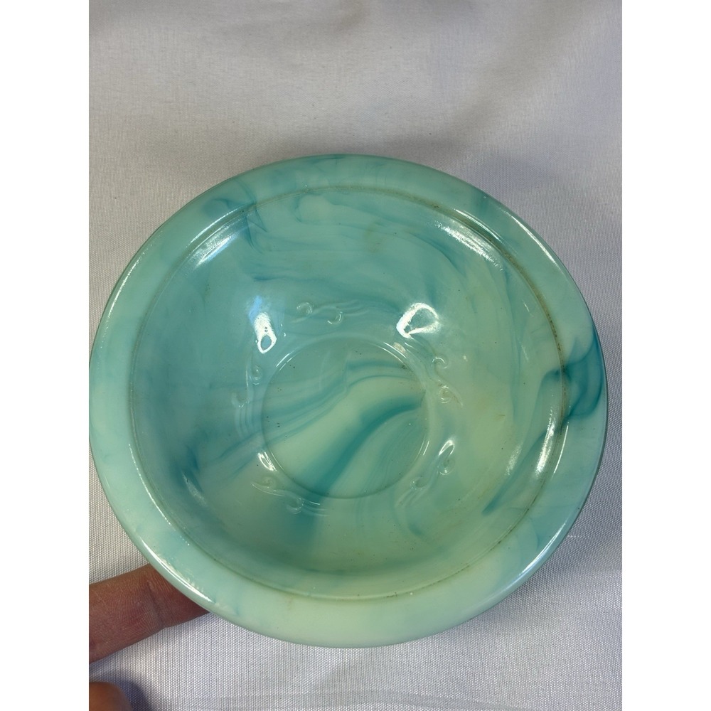 Vintage Avon Jadeite Milk Glass 5" Floral Blue Green Marbled Soap Dish Bowl